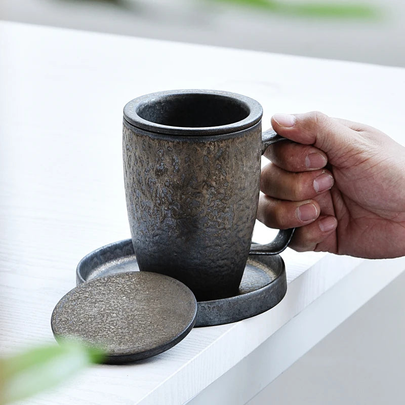 Elevate Your Tea Experience with Our Handcrafted Ceramic Tea Cup with Filter and Cover for Office Use