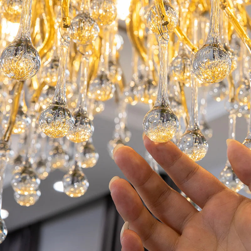 Modern Luxury Crystal Chandeliers Water Drop Pendant Light For Living Room Bedroom Hotel Villa Indoor Decor Fixture