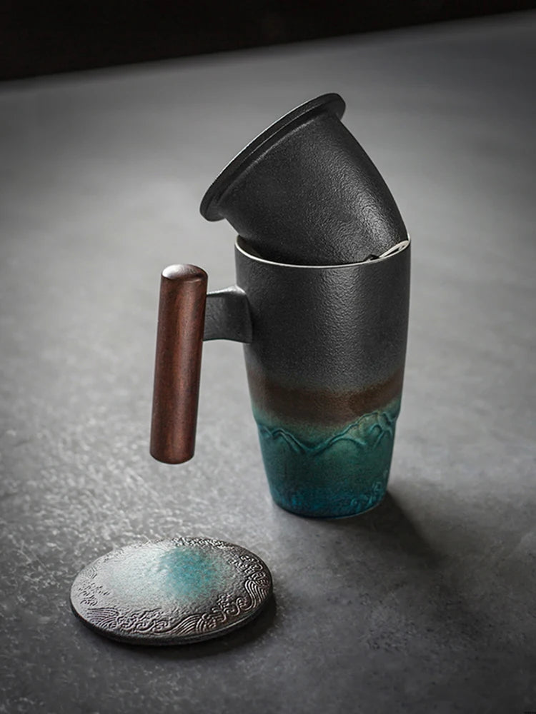 HandMade Artisanal Ceramic Mug with Built-In Strainer - Perfect for Coffee and Tea Lovers