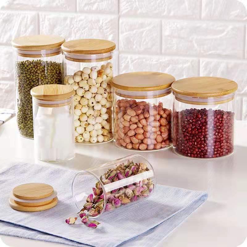 Glass Storage Container with Sealing Lid -  for Dried Fruits, Snacks, and Candies with Bamboo Cover