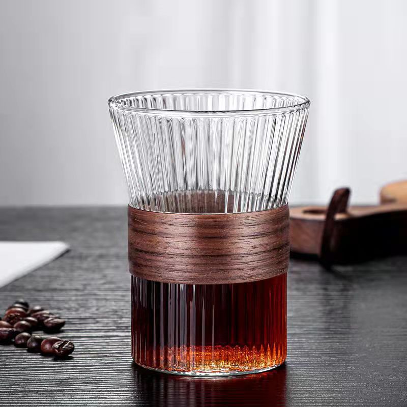 Minimalist Japanese Bamboo Handle Glass Cold Brew Coffee and Tea Vertical Cup