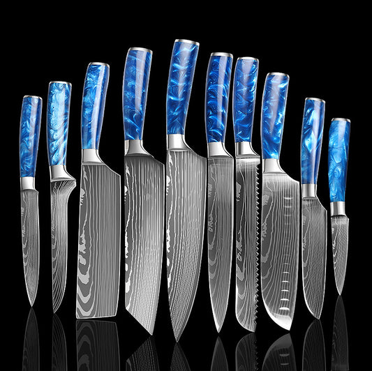 Stainless Steel Knife Set Blue Resin Handle Chef Knife Kitchen Knife Japanese Knife Peel Knife Kitchen Knife Set with Knife Cover