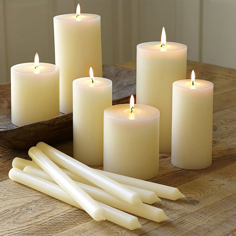Smokeless Odorless Cylindrical Candles for Romantic Dining Table, Candlelight Dinner, Wedding Chapel, and Homestay Decor  White