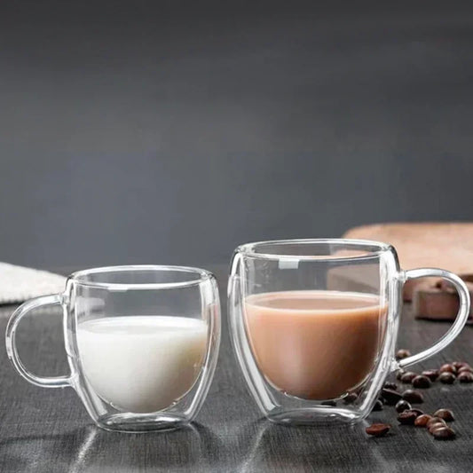 Heat Resistant Clear Double Wall High Borosilicate Glass Mug with Handle Coffee Milk Juice Water Cup Coffee ware Lover Gift