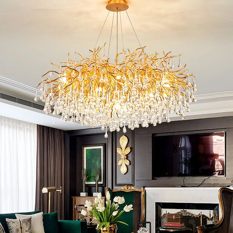 Modern Luxury Crystal Chandeliers Water Drop Pendant Light For Living Room Bedroom Hotel Villa Indoor Decor Fixture