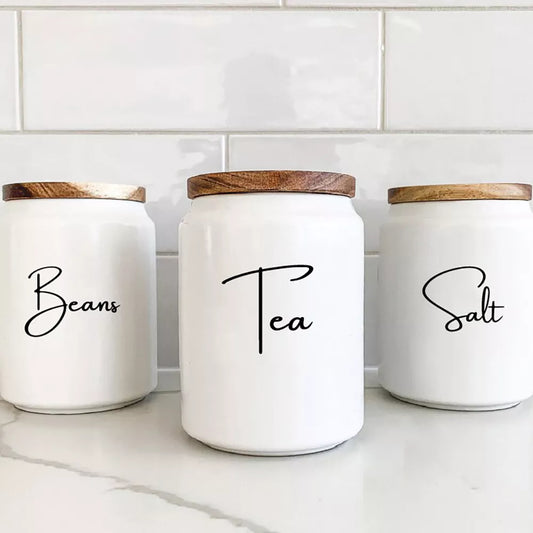 Kitchen Organization Canister Jar Labels Sticker Waterproof Decal Tea Coffee Sugar Baking Salt Quotes Vinyl Mural Art Decals